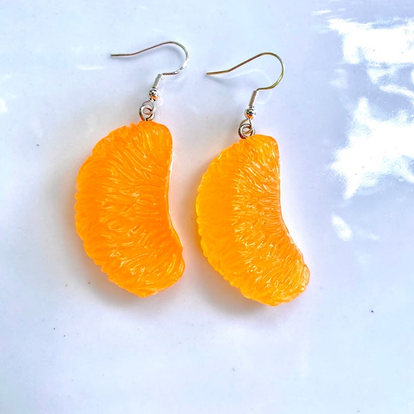 Large Citrus Earrings | Mandarin Slice | Tangerine Jewelry | Orange Food | Clementine Fruit | Citrus Wedge Peeled | Gifts For Her