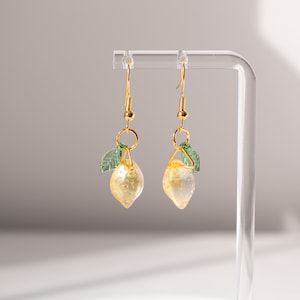 Glass Lemon Earrings | Yellow Fruit Earrings | Summer Earrings | Dangle Earrings | Gold Earrings | Food Earrings | Citrus Earrings
