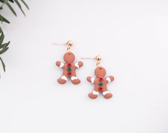 Gingerbread Men Clay Earrings | Christmas Earrings | Dangle Polymer Clay | Colorful Earrings | Cute Holiday Earrings | Handmade Jewelry