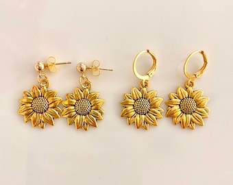 Sunflower Earrings | Fall Earrings | Ball Post Earrings | Huggie and Dangle Earrings | Gold Earrings | Spring Earrings | Flower Earrings |