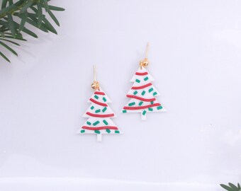 Christmas Tree Treat Clay Earrings | Dangle Polymer Earring | Cute Holiday Earrings | Handmade Jewelry | Fun Festive Gifts