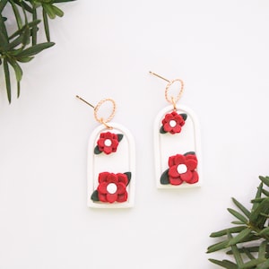 Christmas Floral Clay Earrings | Christmas Earrings | Dangle Polymer Earrings | Colorful Earrings | Cute Holiday Earrings | Handmade Jewelry