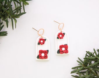 Christmas Floral Clay Earrings | Christmas Earrings | Dangle Polymer Earrings | Colorful Earrings | Cute Holiday Earrings | Handmade Jewelry