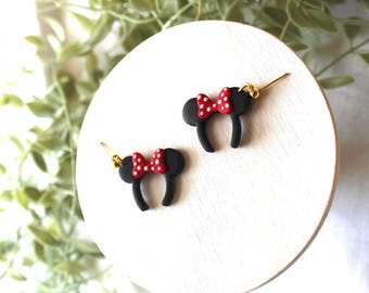 Minnie Ears Inspired Earrings | Handmade | Dangle Polymer Clay | Cute Mouse Ears Earrings | Hypoallergenic Jewelry | Disney Park Inspired