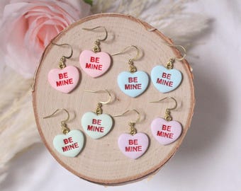 Valentine's Day Conversation Heart Earrings | Be Mine Handmade Hearts | Polymer Clay | Cute Candy Heart Earrings | Hypoallergenic Jewelry