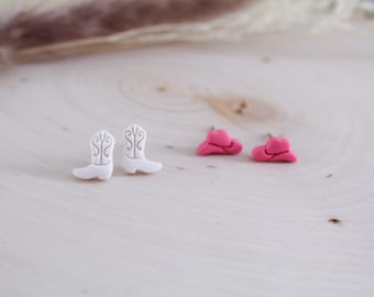 Tiny Cowboy Earrings |  Handmade Earrings | Polymer Clay | Cowboy Boot Earrings | Hypoallergenic Jewelry | Cowboy Hat Earrings
