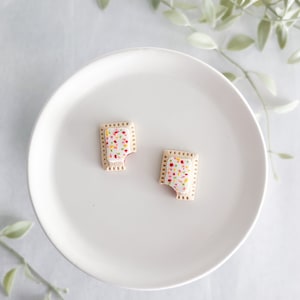 Pop Tart Stud Earrings | Food Handmade Studs |  Polymer Clay | Cute Snack Earrings | Hypoallergenic Jewelry | Strawberry Pastry Earrings