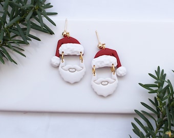 Santa Claus Clay Earrings | Christmas Earrings | Dangle Polymer Earrings | Holiday Earrings | Handmade Jewelry