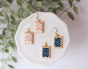 Pop Tart Dangle Earrings | Handmade Earrings | Polymer Clay | Cute Food Earrings | Hypoallergenic Jewelry | Strawberry | Wildberry Pop Tarts