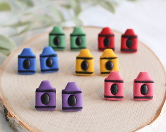 Chubby Crayon Stud Earrings | Colorful Handmade Studs | Polymer Clay | Cute Teacher Earrings | Hypoallergenic Jewelry | Back to School Studs