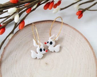 Zero Hoop Earrings | Halloween Disney Inspired | Handmade Polymer Clay | Hypoallergenic Jewelry | Nightmare Before Christmas Dangle Earring