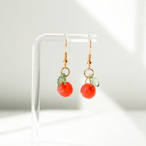 Glass Orange Earrings | Clementine Fruit Earrings | Summer | Dangle Earrings | Gold Earrings | Food Earrings | Citrus Earrings | Mandarine