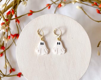 Ghost Huggie Earrings | Fall Handmade Earrings | Polymer Clay | Autumn Earrings | Hypoallergenic Jewelry | Spooky Ghost Dangle Earrings