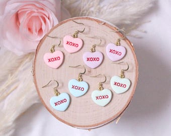Valentine's Day Conversation Heart Earrings | Be Mine Handmade Hearts | Polymer Clay | Cute Candy Heart Earrings | Hypoallergenic Jewelry