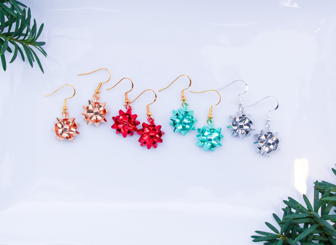 Christmas Bow Earrings Hypoallergenic Earrings Holiday Earrings Dangle ...