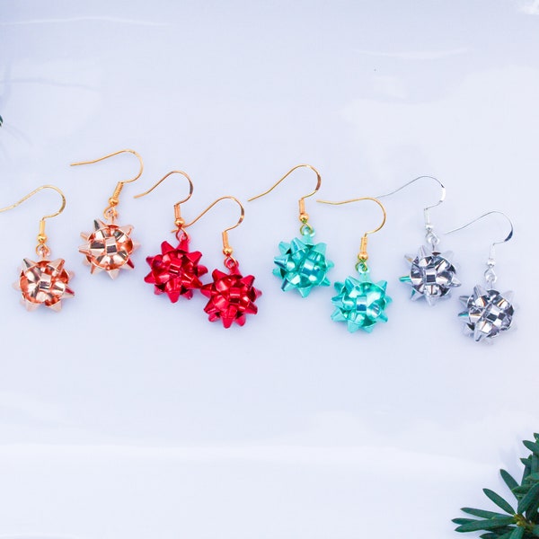 Christmas Earrings Hypoallergenic Gift Bow Hoop Earrings Holiday X-Mas Present Bow