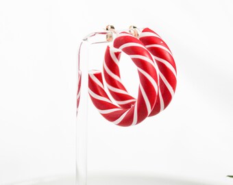 Candy Cane Hoop Earrings | Christmas Earrings | Dangle Polymer Clay Earrings | Colorful Earrings | Cute Holiday Earrings | Handmade Jewelry
