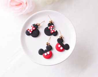 Mickey and Minnie Inspired Earrings | Handmade | Dangle Polymer Clay | Cute Mouse Earrings | Hypoallergenic Jewelry | Disney Inspired