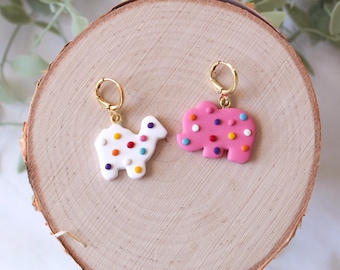 Frosted Animal Cookie Huggie Earrings | Food Handmade Studs |  Polymer Clay | Cute Snack Earrings | Hypoallergenic Jewelry