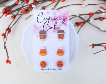 Fall Treat Stud Pack | Handmade Earrings | Polymer Clay | Autumn | Hypoallergenic Jewelry | Pumpkin Spice Coffee | Sugar Cookie | Candy Corn