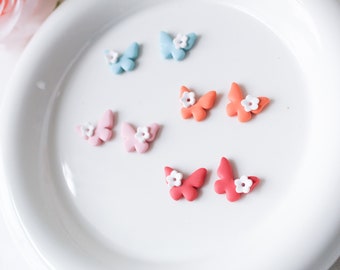 Butterfly Earrings | Colorful Handmade Studs | Dangle Polymer Clay | Cute Spring Summer Bug Earrings | Hypoallergenic Jewelry | Butterflies