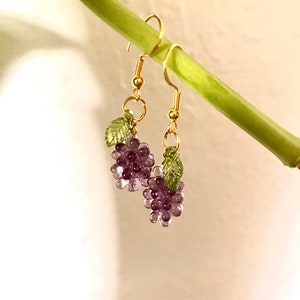 Grape Earrings | Purple Fruit Earrings | Summer Earrings | Dangle Hooked Earrings | Gold Earrings | Food Earrings | Cute Fun Earrings