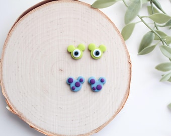 Tiny Monsters Inc Inspired Stud Earrings | Handmade | Polymer Clay | Disney Inspired Earrings | Hypoallergenic Jewelry | Mike and Sully