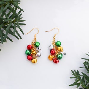Christmas Earrings | Jingle Earrings | Dangle Holiday Earrings | Silver Red Green Gold Bells | Metal Bell Earrings | Holiday Hypoallergenic