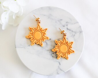 Princess Sun Earrings | Yellow Handmade Studs | Dangle Polymer Clay | Cute Disney Inspired Earrings | Hypoallergenic Jewelry | Summer