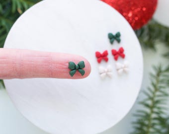 Tiny Christmas Bow Stud Earrings | Hypoallergenic Earrings | Holiday Earrings | Handmade Stud Earrings | Polymer Clay Earrings