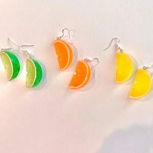 Large Citrus Earrings |  Large Fruit Earrings | Lemon Earrings | Lime Earrings | Orange Earrings | Fruit Earrings | Citrus Wedge Earrings