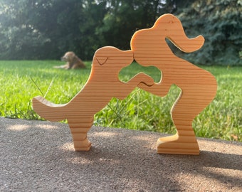 Human & Dog Golden Retriever Labrador Doodle Poodle Mixed Breed- Companion Figures. Free customization, free personalization
