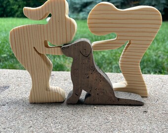 Two Humans with custom dog. Retriever, lab, doodle, poodle, mixed breed, mutt.  Free customization, free personalization.