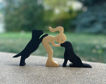 Human & Two Labrador Retriever Doodle Dogs- Companion Figures free customization, free personalization