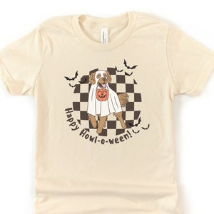 Happy Howl-o-ween Tee, Retro Boys Halloween Tee, Ghost Puppy Tee, Halloween Party Tee, Trick or Treat Tee