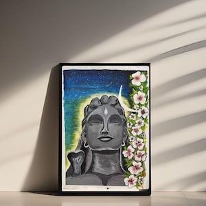 Adiyogi Shiva Painting – Sacred Wall Art for Meditation & Spiritual Spaces – Hand-Painted Hindu God Artwork