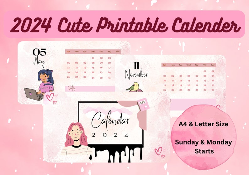 2024 Printable Calendar, Pdf Templates, Instant Download, Printable