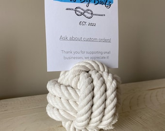 5" Monkey Fist Rope Décor, Nautical, Beach Decor, Knots, Coastal Wedding Decor, Lakehouse Theme Decor, Rustic, photo holder, Airbnb Decor