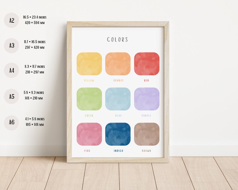 Cartel de colores / Cartel educativo / Cartel Montessori / Arte de pared para niños / Decoración del aula / Arte de pared de sala de juegos / Descarga digital imagen 5