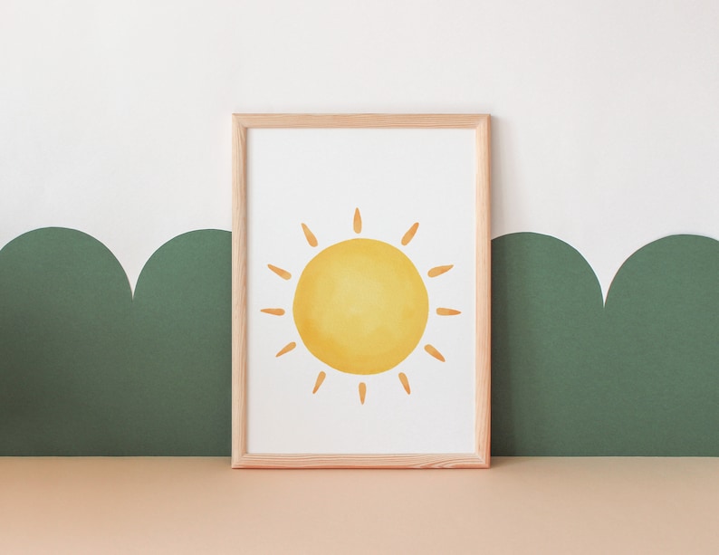 Cartel de sol de acuarela / Arte de la pared del vivero / Decoración del vivero soleado / Arte de la pared de los niños / Decoración de la sala de juegos / Vivero Boho / Descarga digital imagen 2