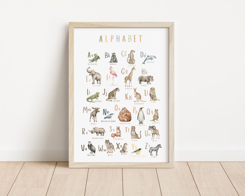 Alphabet Poster ABC Poster Animal Alphabet Educational Poster Classroom Decor Homeschool Decor Playroom Decor Digital Download image 4