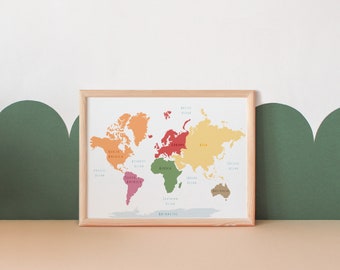 Kids World Map | Montessori Poster | Classroom Decor | Educational Poster | World Map Wall Art Kids | Montessori Map | Digital Download