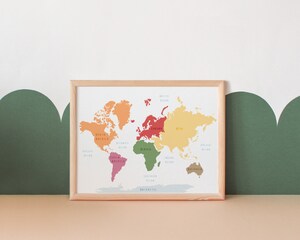 Carte Du Monde éducative Pour Enfants - Poster 60x45 Cm - Surface Effaçable - Couleurs Vives - Pour Apprentissage Préscolaire, Décoration Chambre