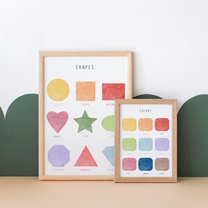 Set of 2 Educational Posters | Shapes Poster | Colors Poster | Kids Wall Art | Playroom Decor | Digital Download