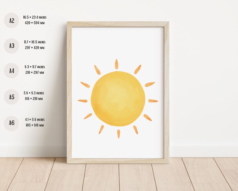 Watercolor Sun Poster Nursery Wall Art Sunny Nursery Decor Kids Wall Art Playroom Decor Boho Nursery Digital Download image 4