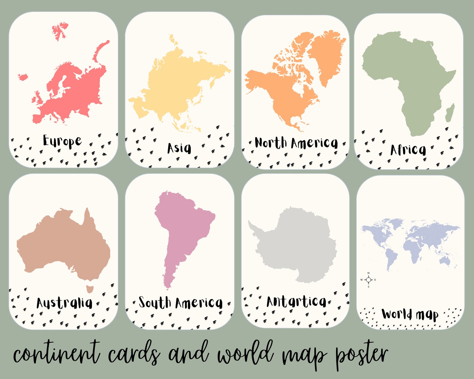 Printable Geography Flashcards Continent Flashcards Etsy