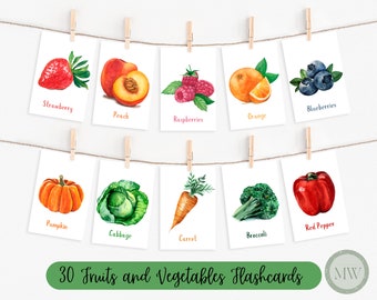 30 Fruit and Vegetable Flashcards | Fruit Flashcards | Vegetable Flashcards | Montessori Flashcards | Toddler Flashcards | Digital Download
