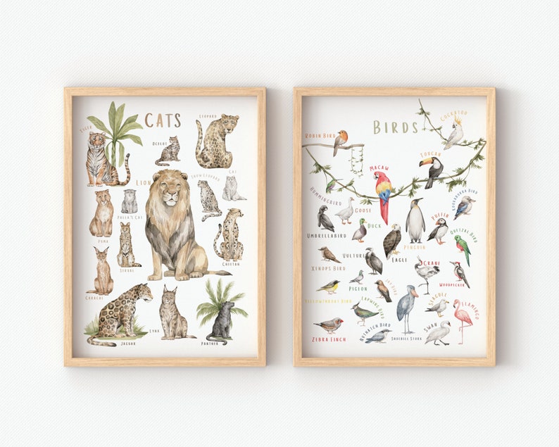 Set of 2 Educational Posters Animal Posters Toddler Posters Neutral Nursery Wall Art Classroom Decor Digital Download image 1