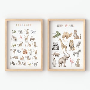 Ensemble de 2 affiches éducatives | Affiche ABC | Affiche alphabétique | Affiches d’animaux sauvages | Affiches Montessori | Décor de classe | Téléchargement numérique