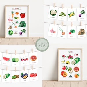 30 Flashcards sur les fruits et légumes | Affiche de fruits | Affiche de légumes | Affiches éducatives | Cartes mémoire imprimables | Téléchargement numérique